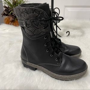 JBU Black Leather & Grey Cloth Lace Up Combat Style Boot - Size 7-1/2